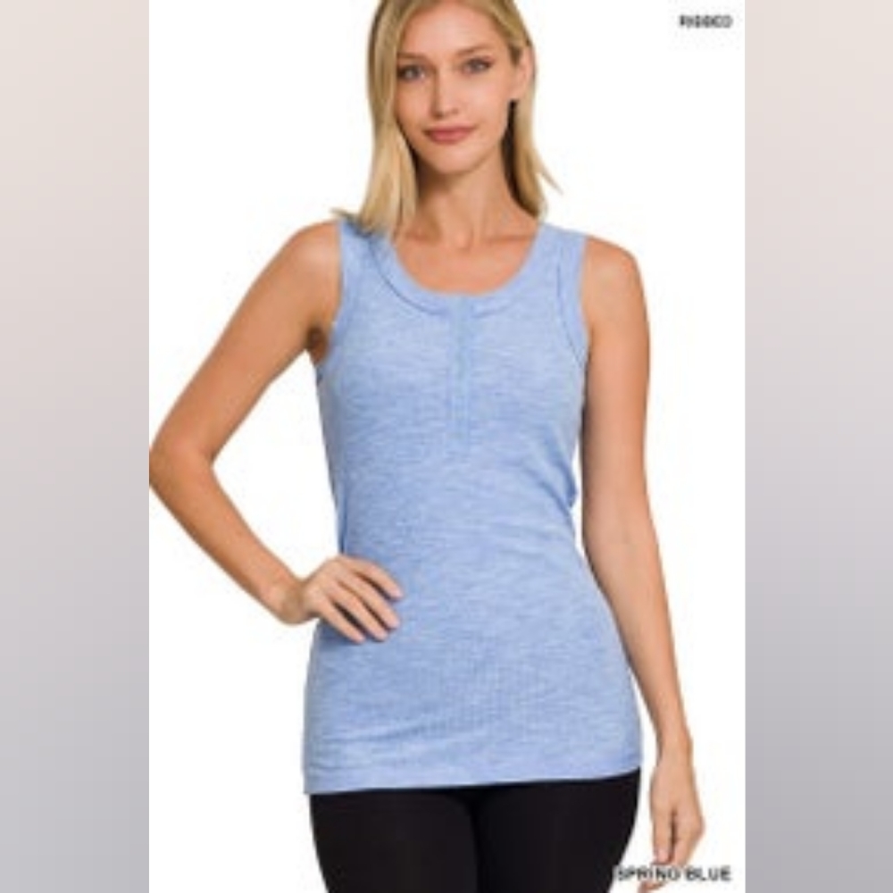 Melange Ribbed Button Closure Tank - Picture 3 of 4